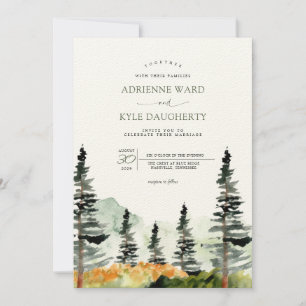 Watercolor Forest Landscape Mountain Wedding Invit Invitation