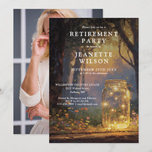Watercolor Forest Mason Jar Photo Retirement Party Invitation