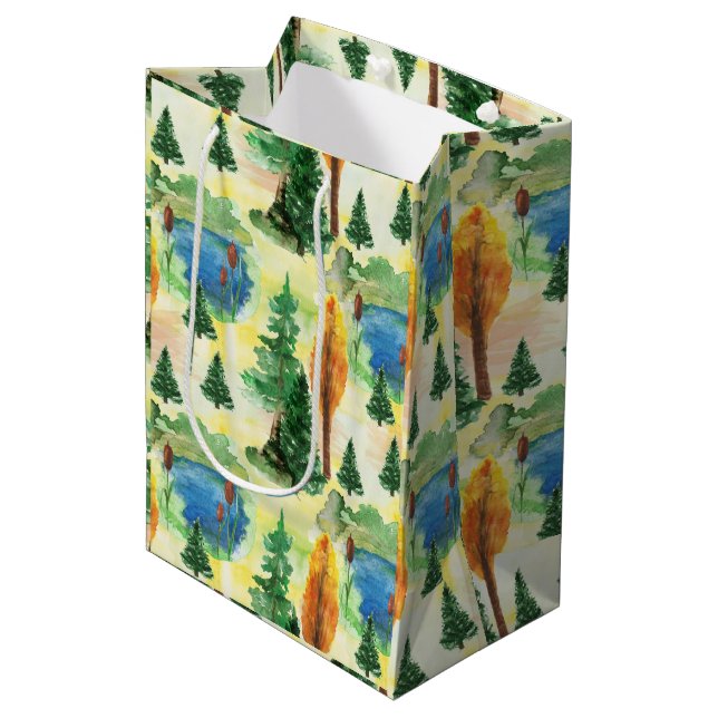 Watercolor forest medium gift bag (Front Angled)