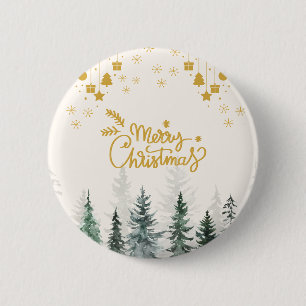Watercolor forest Merry Christmas Holiday 6 Cm Round Badge