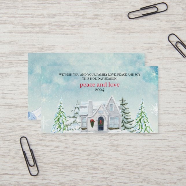 Watercolor forest Merry Christmas Holiday  Business Card (Front/Back In Situ)