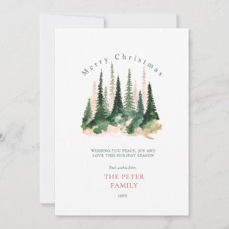 Watercolor forest Merry Christmas Holiday Card