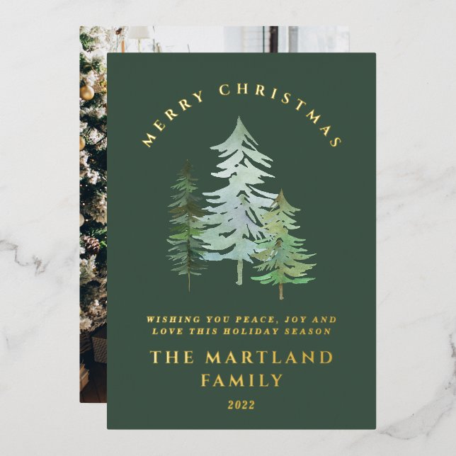 Watercolor forest Merry Christmas Holiday photo (Front/Back)