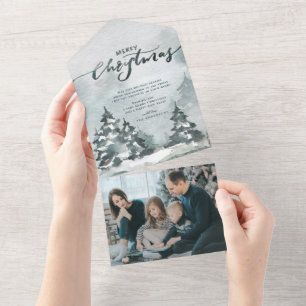 Watercolor Forest   Merry Christmas Photo Card