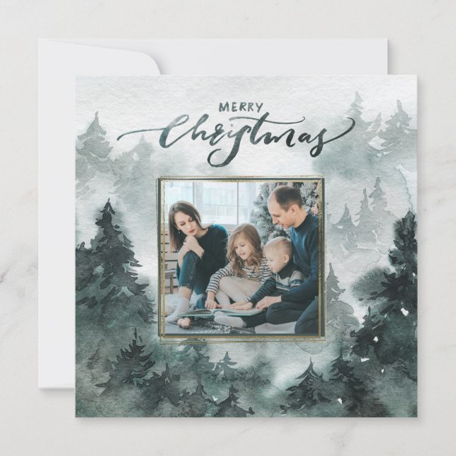Watercolor Forest | Merry Christmas Photo Card (Front)