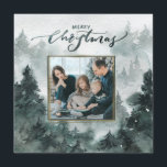 Watercolor Forest | Merry Christmas Photo Card<br><div class="desc">Your family photo is front and centre in a forest green frame with a faux gold overlay. The background on this Christmas card features a majestic watercolor forest of evergreen trees. The top of the card has a watercolor greeting that says "Merry Christmas." You can personalise with your name. The...</div>