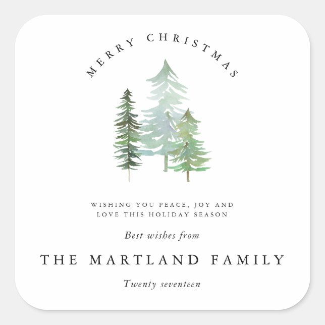WATERCOLOR FOREST-MERRY CHRISTMAS SQUARE STICKER (Front)