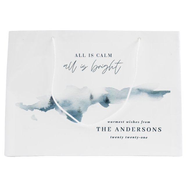 Watercolor forest minimal personalised christmas large gift bag (Front)