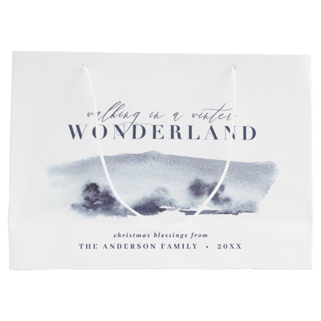 Watercolor forest minimal personalised christmas large gift bag (Back)