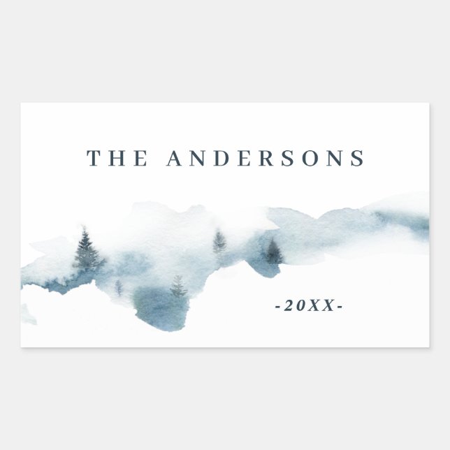Watercolor forest minimal personalised rectangular sticker (Front)