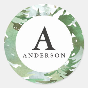 Watercolor forest monogram initial sticker