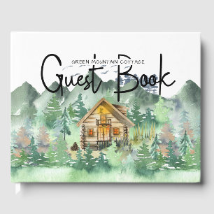 Watercolor Forest Mountain Cabin Guest Book