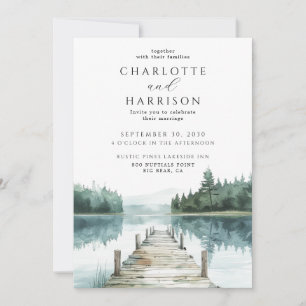Watercolor Forest Mountain Lake Wedding  Invitation