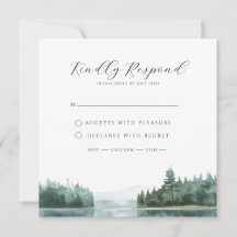 Watercolor Forest Mountain Lake Wedding RSVP