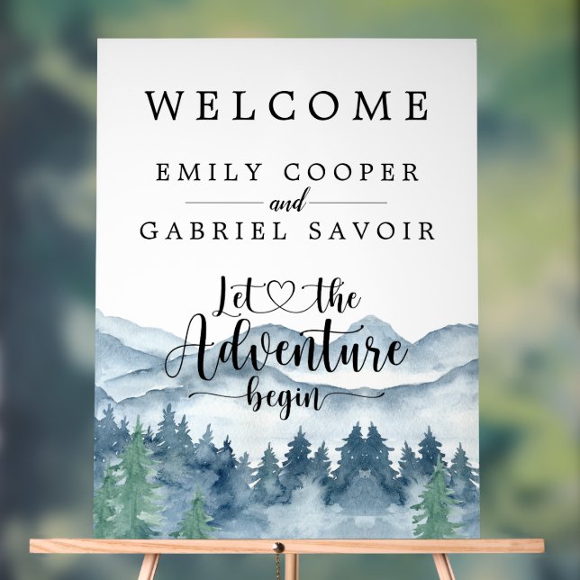 Watercolor Forest Mountain Wedding Reception Acrylic Sign (Neutral)
