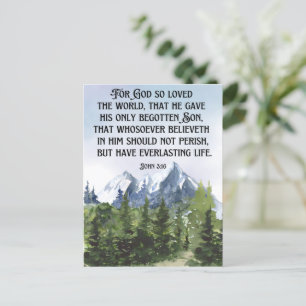 Watercolor Forest Mountains John 3 16 Scripture Postcard