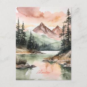 Watercolor Forest Mountains Nature Holiday Postcard