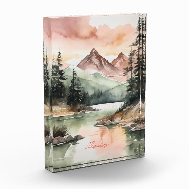 Watercolor Forest Mountains Nature Photo Block (Left)