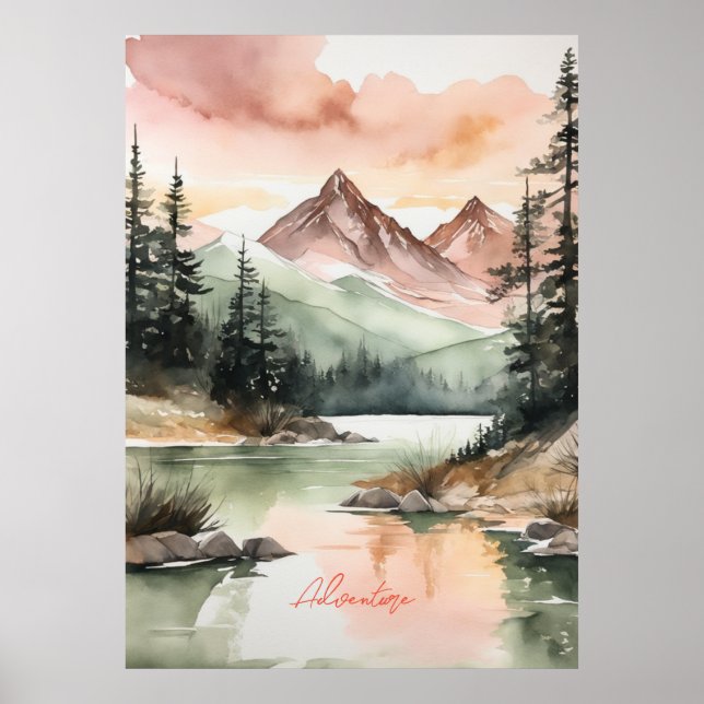 Watercolor Forest Mountains Nature Poster (Front)