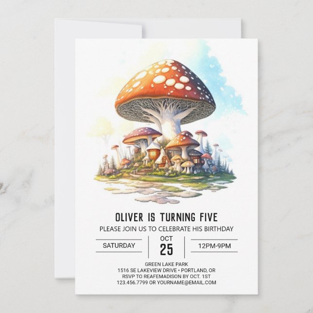 Watercolor Forest Mushroom Birthday Invitation (Front)