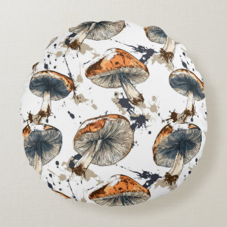 watercolor forest mushroom design round cushion