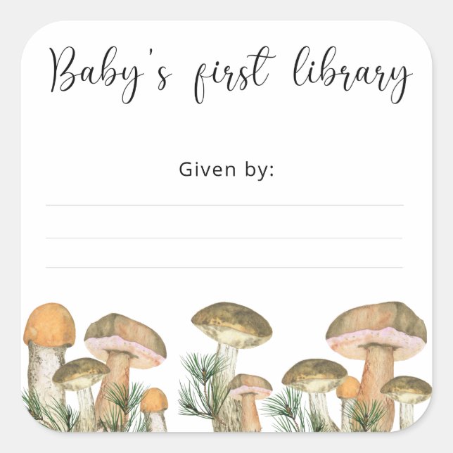 Watercolor forest mushrooms - Baby's first library Square Sticker (Front)