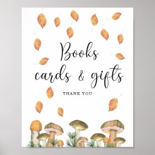 Watercolor forest mushrooms, books cards and gifts poster