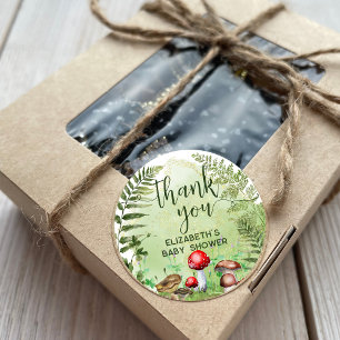 Watercolor Forest Mushrooms Ferns Script Thank You Classic Round Sticker