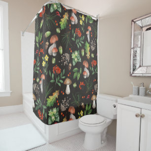 Watercolor Forest Mushrooms Leaves Flowers   Shower Curtain