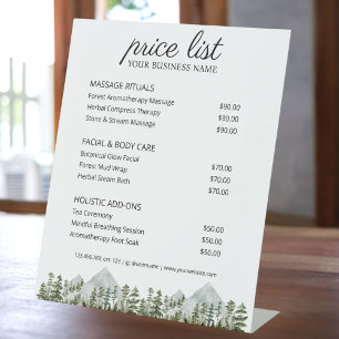 Watercolor Forest Nature Spa Business Price List Pedestal Sign