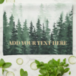 Watercolor Forest Painting Personalised Tea Towel<br><div class="desc">Elegant watercolor green forest painting personalised kitchen towel.</div>