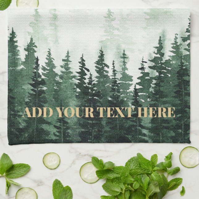 Watercolor Forest Painting Personalised Tea Towel (Folded)