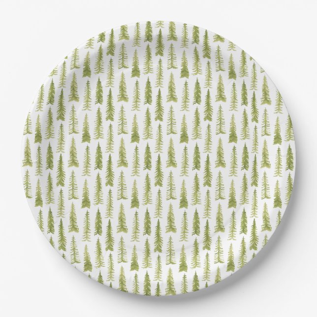 Watercolor Forest Paper Plate (Front)