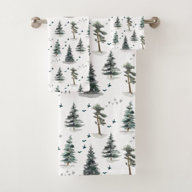 Watercolor Forest Pattern  Bath Towel Set (Insitu)