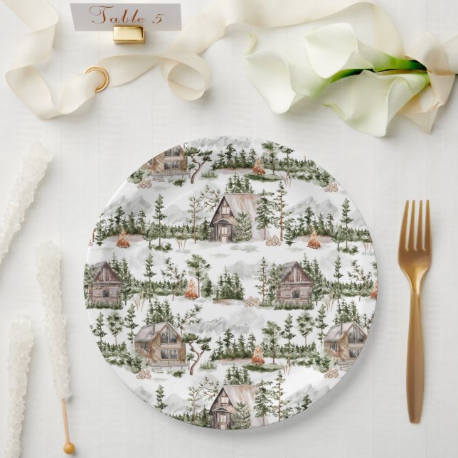 Watercolor Forest Pattern Paper Plate (Wedding)