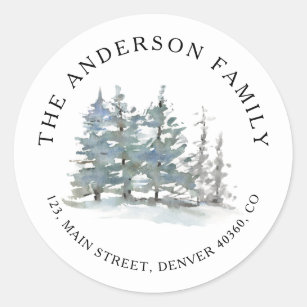 Watercolor forest pine trees return address label