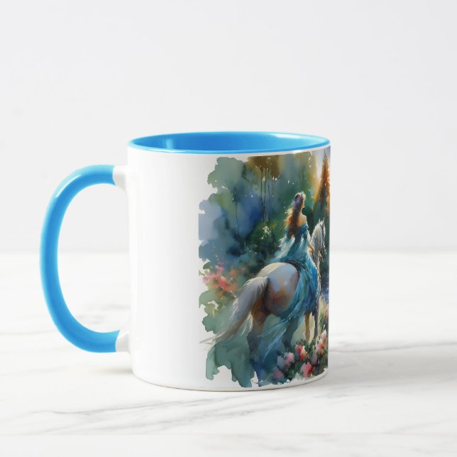 Watercolor Forest River Horsewoman Dreamscape Mug (Left)