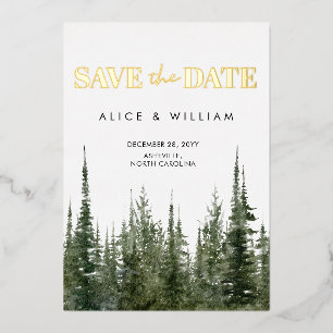 Watercolor Forest Rustic Pine Trees Save The Date