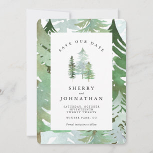Watercolor forest save our date wedding invitation