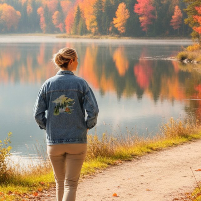 Watercolor forest scene  denim jacket (Creator Uploaded)