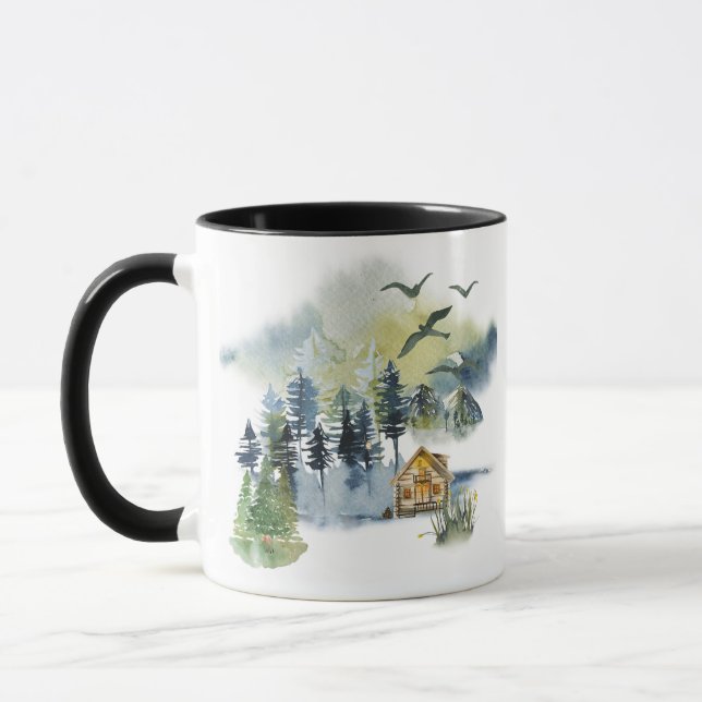 Watercolor forest scene  mug (Left)