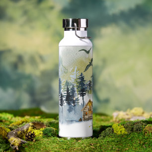 Watercolor forest scene water bottle