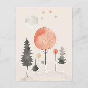 Watercolor Forest Scenery Minimalist Earth Day Postcard