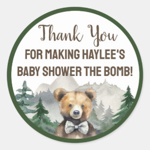 Watercolor Forest, Teddy Bear, Baby Shower Favour Classic Round Sticker