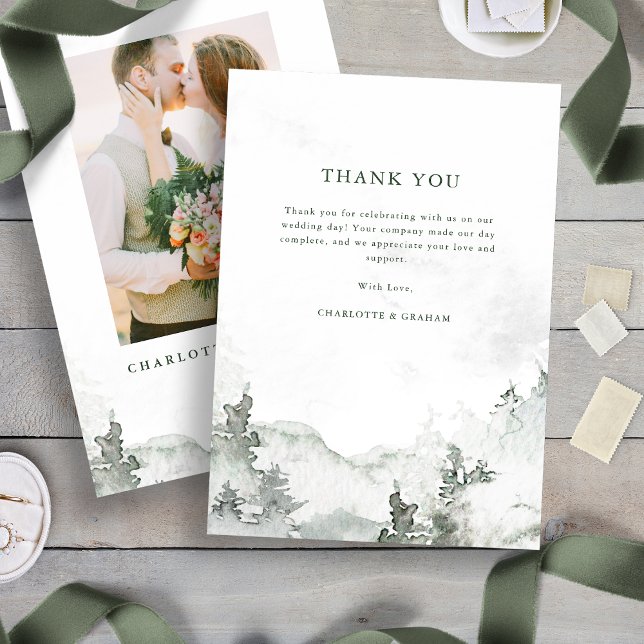 Watercolor Forest Thank You Card (Green and White Simple Minimalist Watercolor Forest Thank You Card
)
