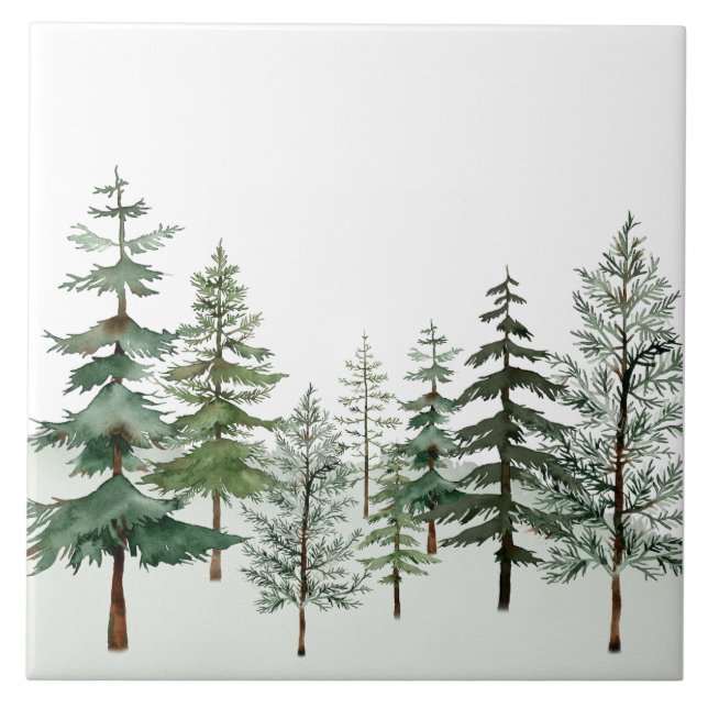 Watercolor Forest Tree Ceramic Tile (Front)