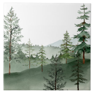 Watercolor Forest Tree Ceramic Tile