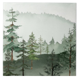 Watercolor Forest Tree Ceramic Tile