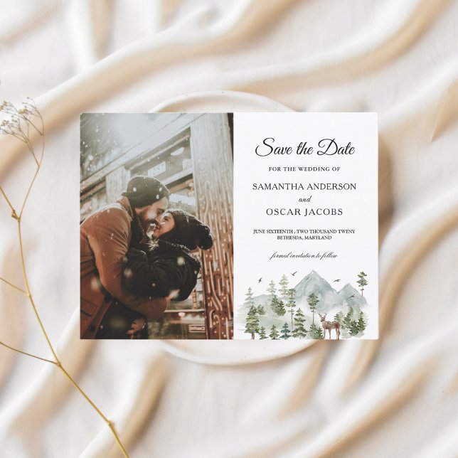 Watercolor Forest | Trees And Deer  Announcement Postcard (Creator Uploaded)