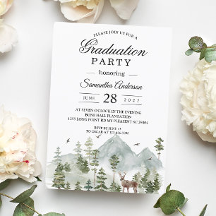 Watercolor Forest   Trees And Deer    Invitation